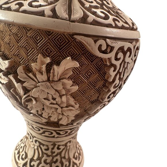 Arnart Dynasty Floral Vase Resin Carved Vintage Asian 1982 Intricate Detailing - Picture 8 of 16